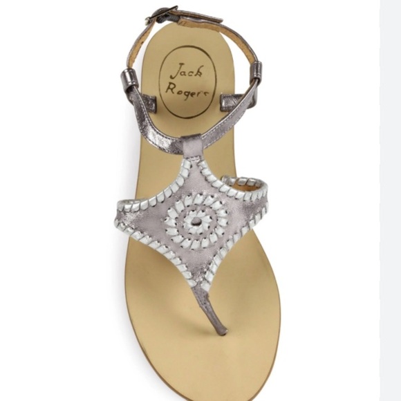 Jack Rogers Women's Silver Leather Wrapped Thong Sandals- Size 9 - Picture 1 of 9